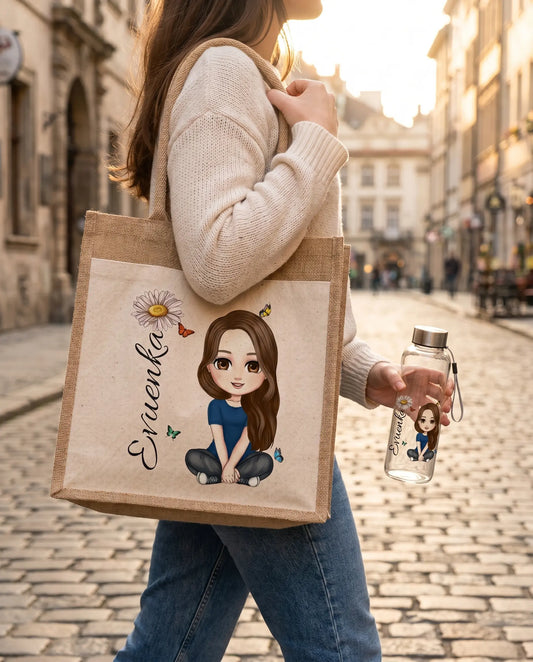 Personalizovaný set: Láhev na pití + Jutová taška 💛