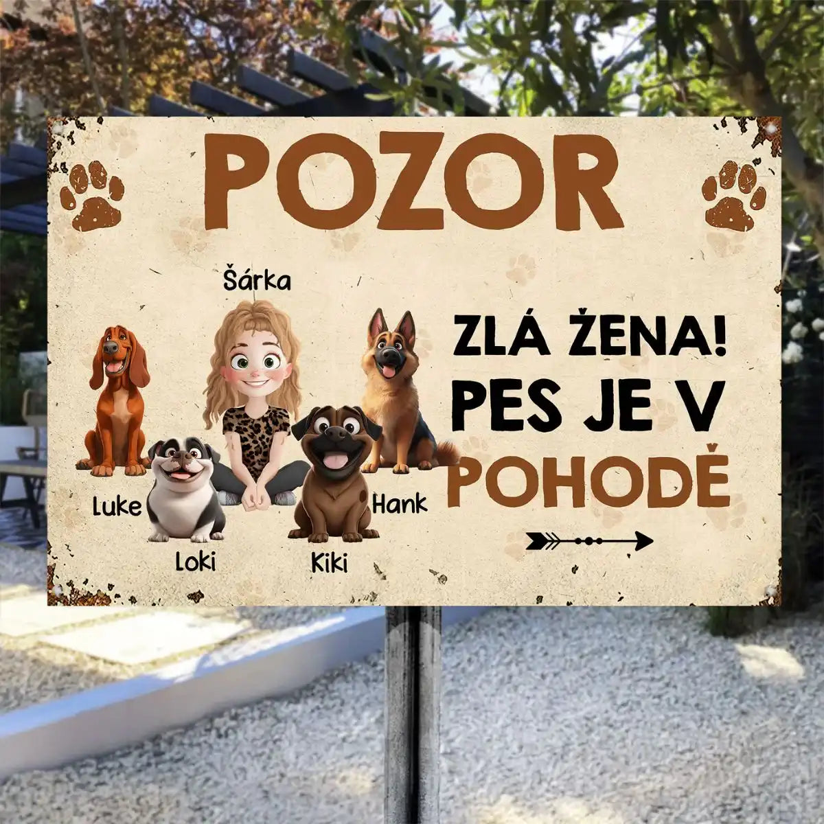 Dřevěné cedule - Pozor, Zlá žena pes je v pohodě