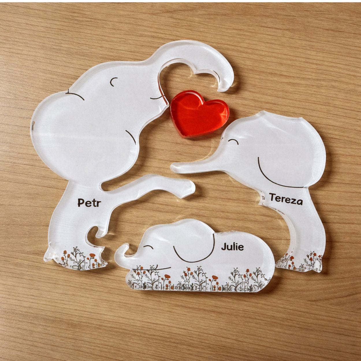 Akrylový plak - Puzzle – Sloní rodinka v objetí