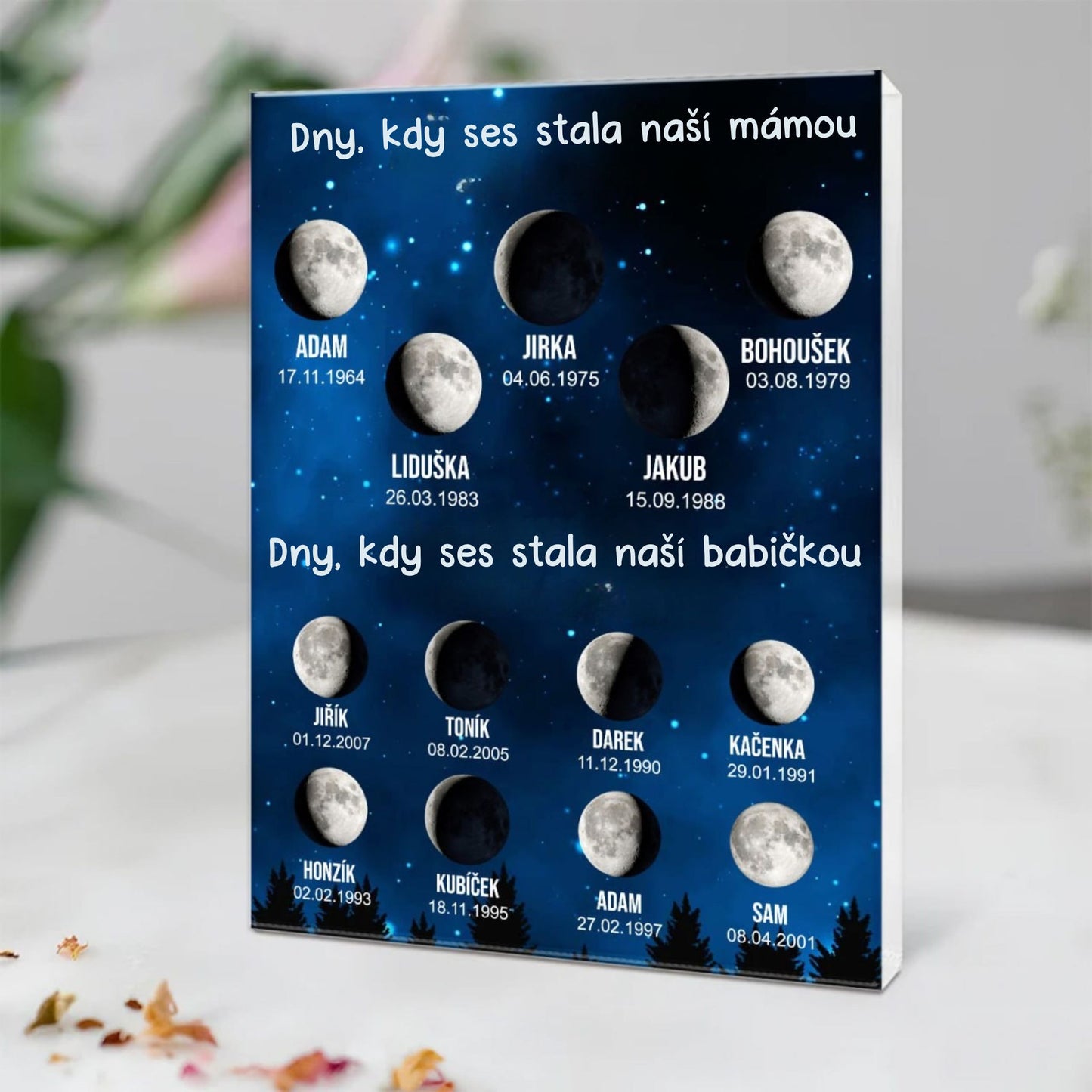 Akrylový plak - Měsíční fáze - Dny, kdy ses stal/a