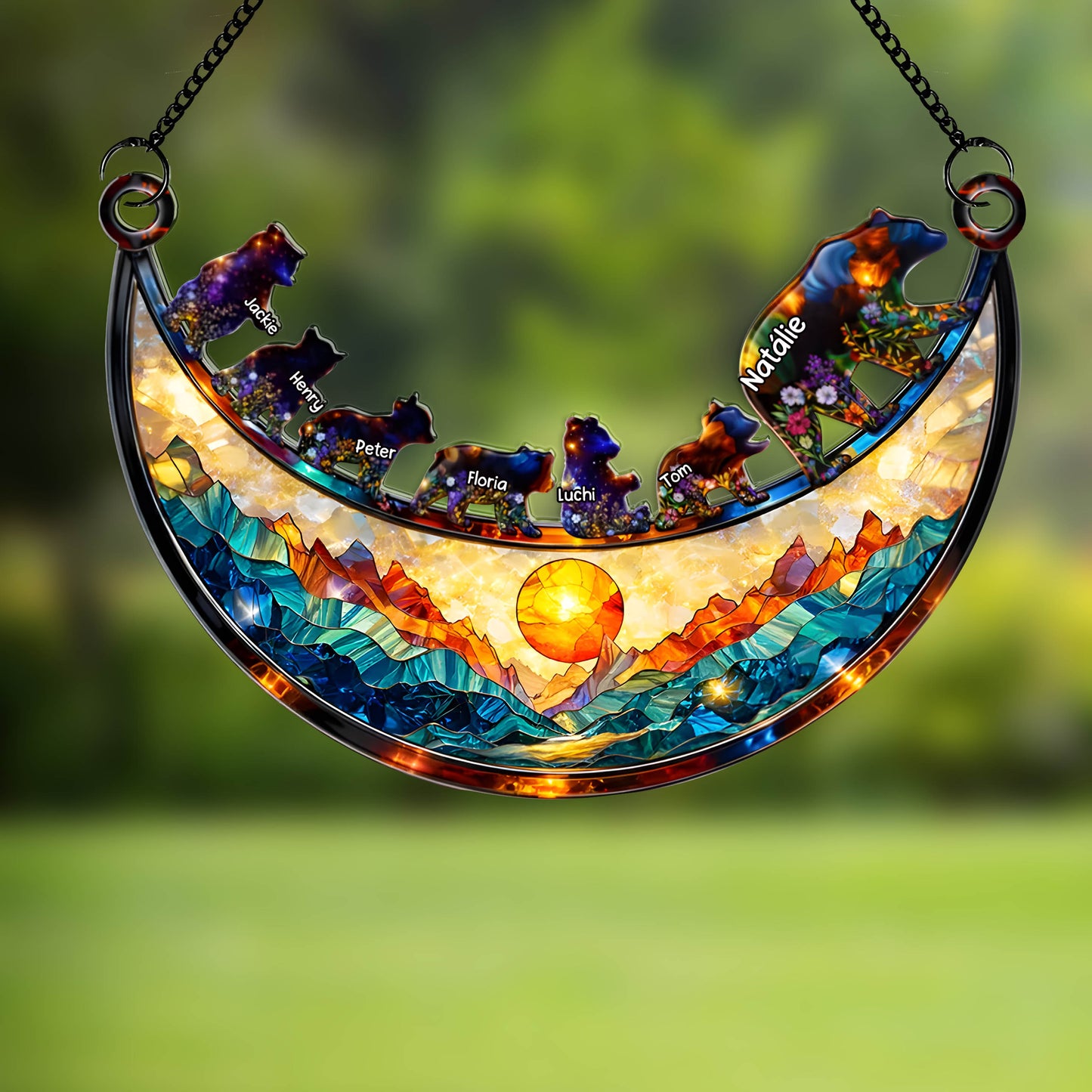 Akrylový lapač slunce – Medvědí rodina v horách