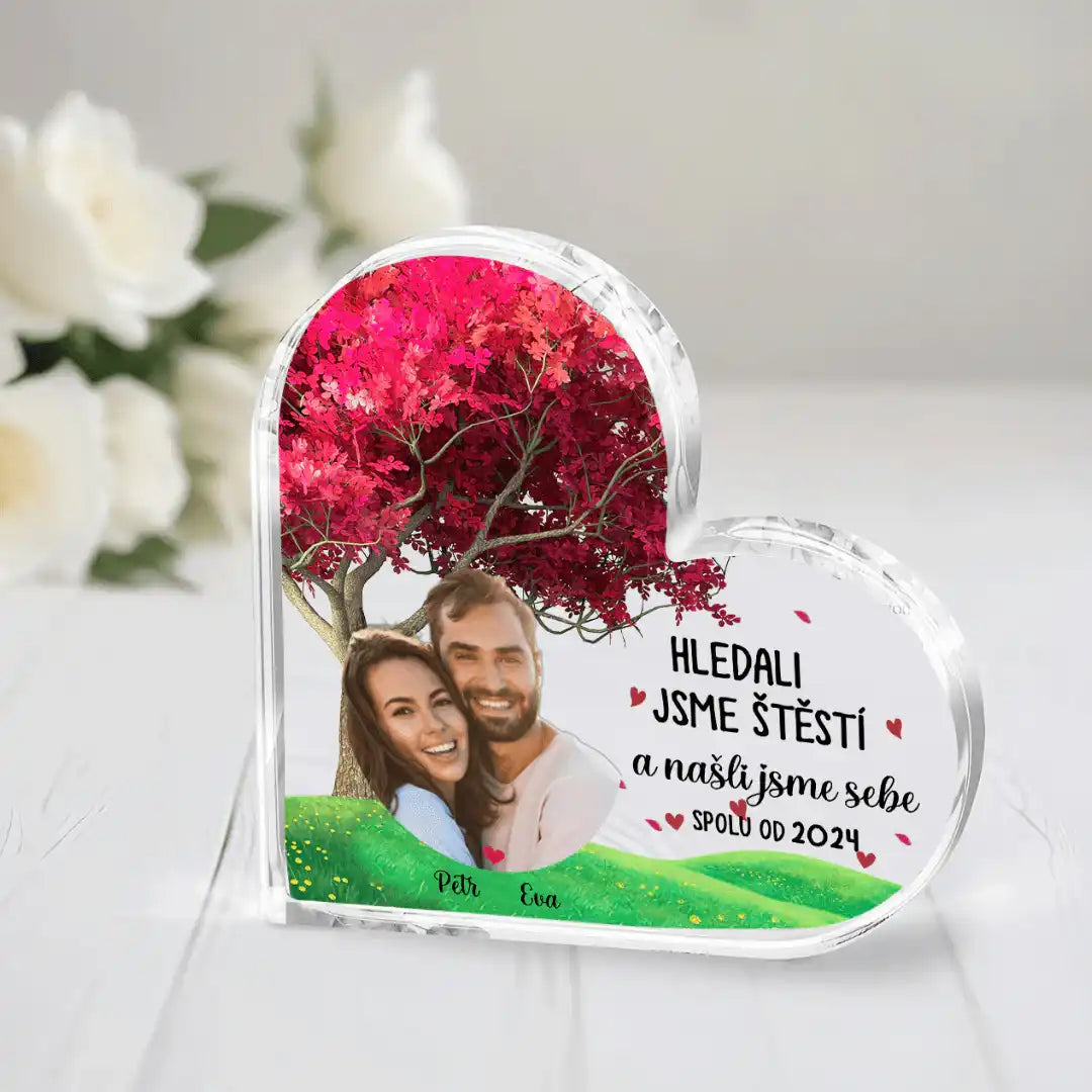 Akrylový plak - Hledali jsme štěstí a našli jsme sebe - Vlastní foto vibe - Climo.cz