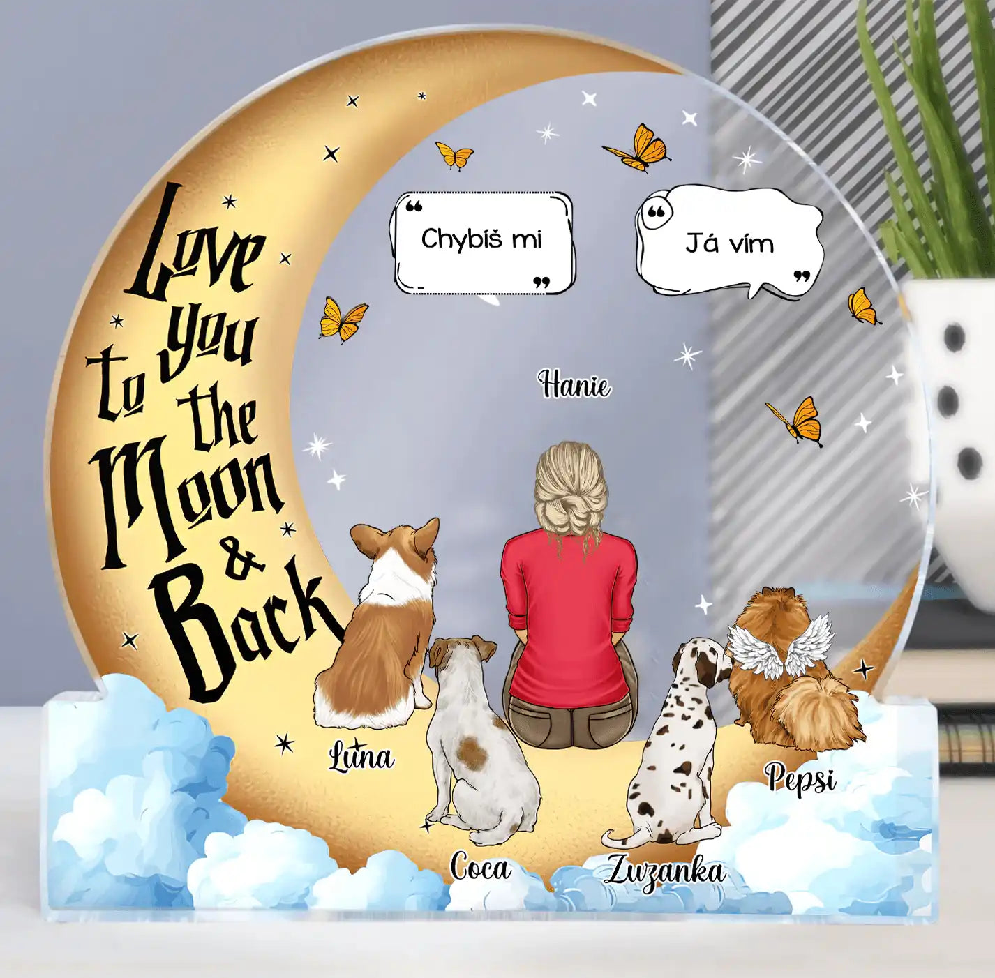 Akrylový plak - Love you to the moon and back - Až 6 mazlíčků - Climo.cz