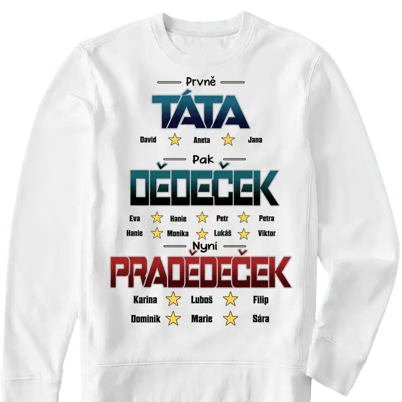 Mikina - Prvně Táta pak Dědeček nyní Pradědeček - až 6 pravnoučat - Climo.cz