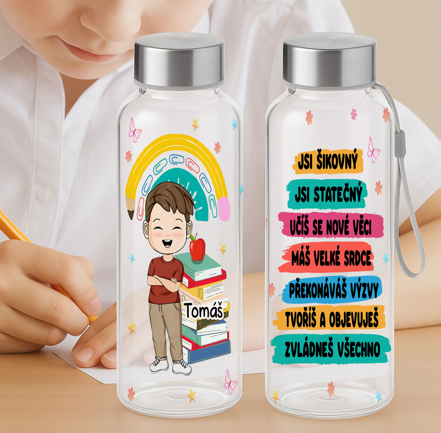 Tritánová láhev, 500 ml, transparentní, pro děti s vlastním jménem