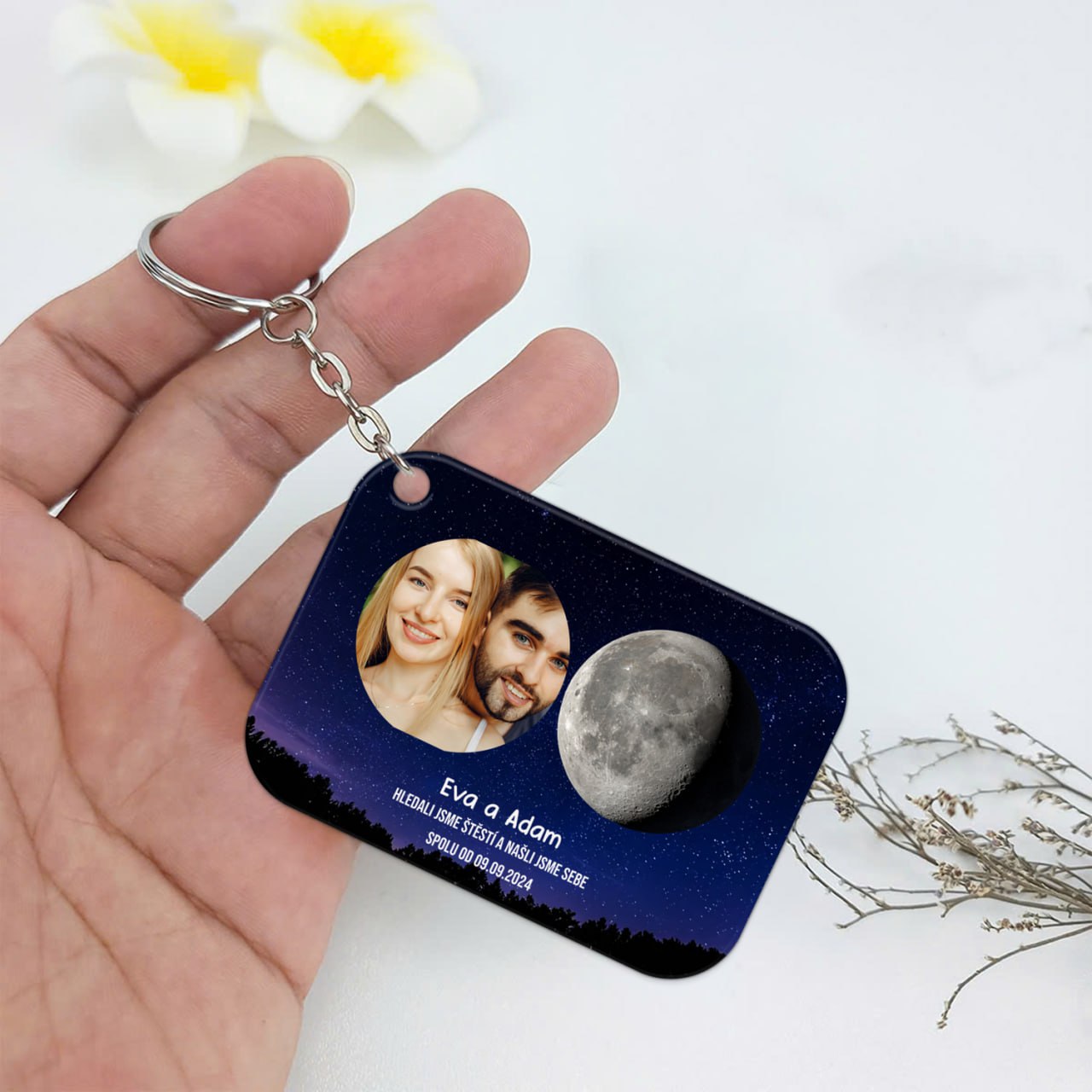 Sada 2ks klíčenek pro páry - Moon phase s fotkou