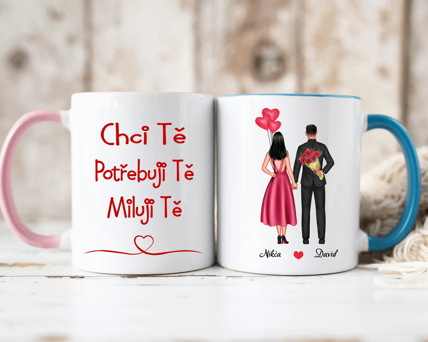 Hrnek - Zamilovaný pár 2. verze - Chci tě. Potřebuji tě. Miluji tě - Climo.cz