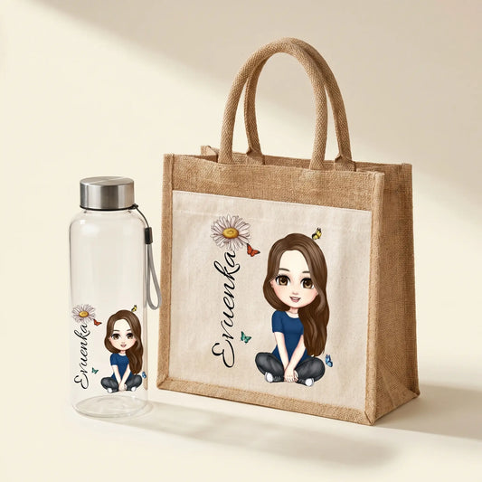 Personalizovaný set: Láhev na pití + Jutová taška 💛
