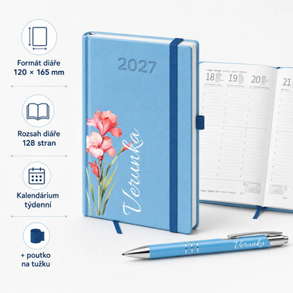 Personalizovaný týdenní diář B6 2027 s propiskou – set se jménem