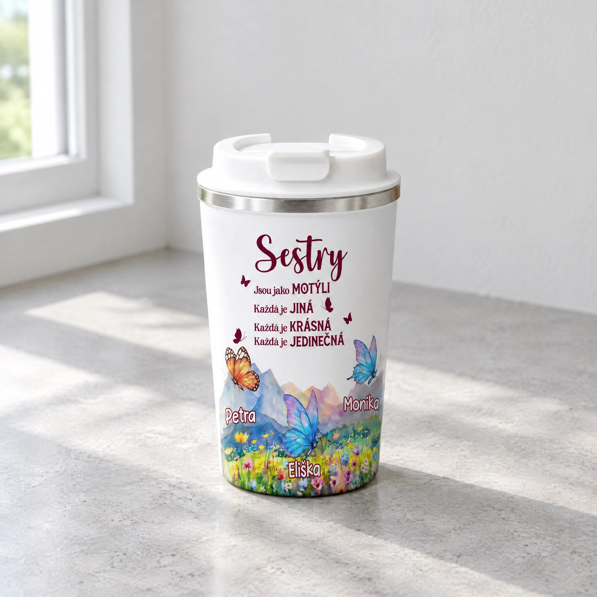 Dvoustěnný termohrnek 350 ml - Sestry jsou jako motýli