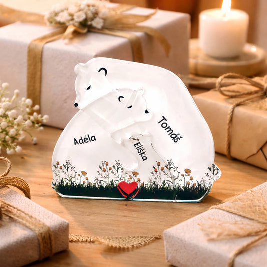 Akrylový plak - Puzzle medvědí rodinka v objetí