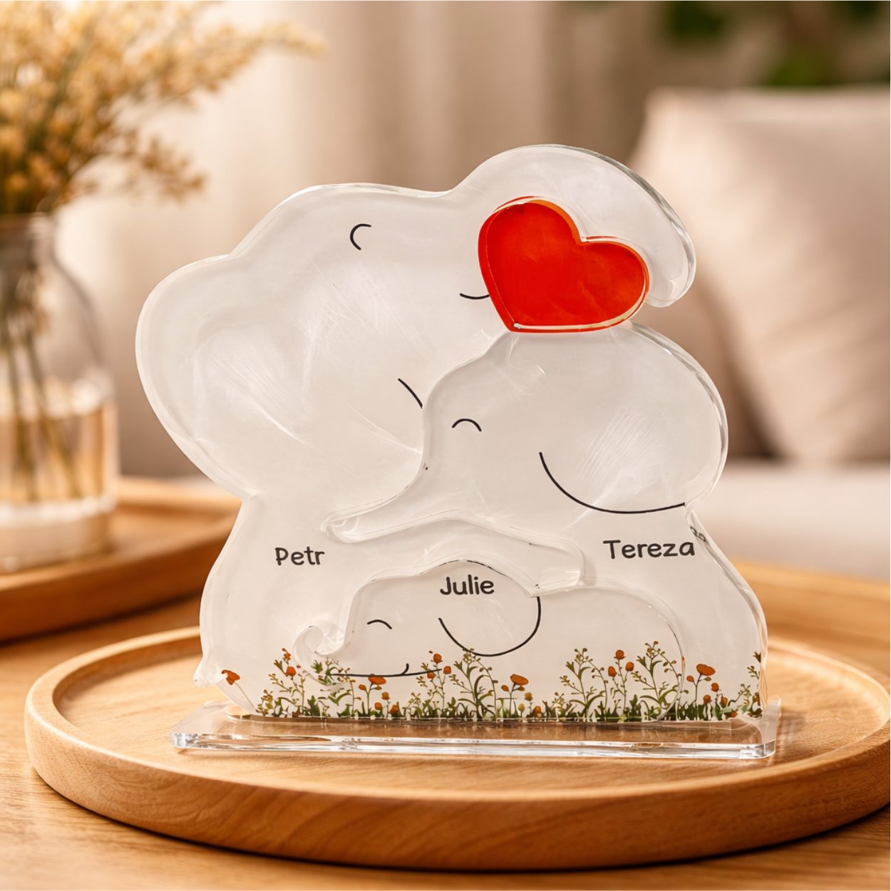 Akrylový plak - Puzzle – Sloní rodinka v objetí