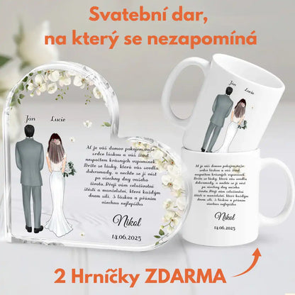 Akrylový plak - Svatební dar + 2 Hrničky ZDARMA