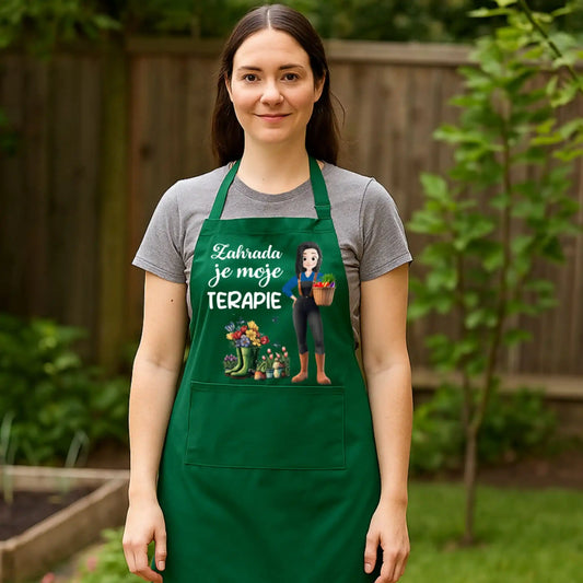 Zástěra s laclem - Zahrada je moje terapie