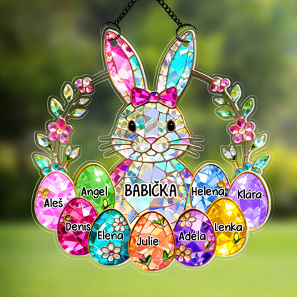 Akrylový lapač slunce - Zajíček s barevnými vajíčky a jmény