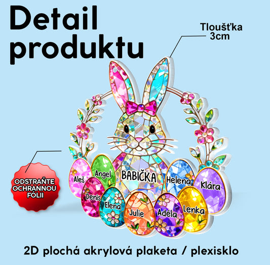 Akrylový lapač slunce - Zajíček s barevnými vajíčky a jmény