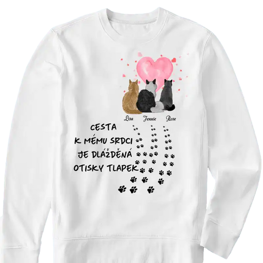 Mikina - Cesta k mému srdci je dlážděná otisky tlapek - Kočky - Climo