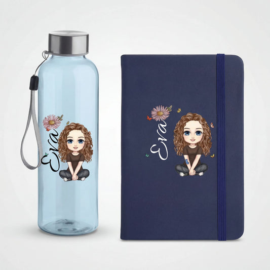 Personalizovaný set — Láhev na pití + Zápisník s vlastní postavičkou
