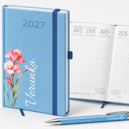 Personalizovaný týdenní diář B6 2027 s propiskou – set se jménem