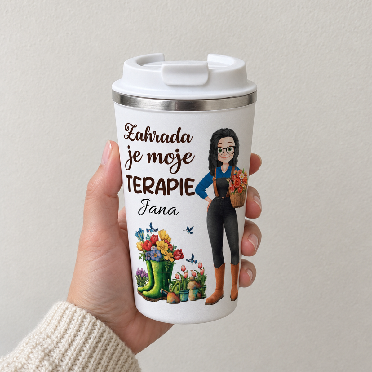 Termohrnek Zahrada je moje terapie se jménem Jana v ruce