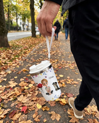 Dvoustěnný termohrnek s popruhem 350 ml - pro milovníky psů a koček