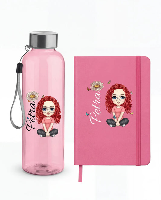 Personalizovaný set — Láhev na pití + Zápisník s vlastní postavičkou 2