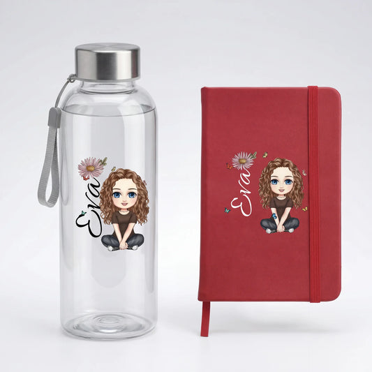 Personalizovaný set — Láhev na pití + Zápisník s vlastní postavičkou