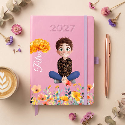 Personalizovaný týdenní diář A5 s vlastní postavičkou a jménem