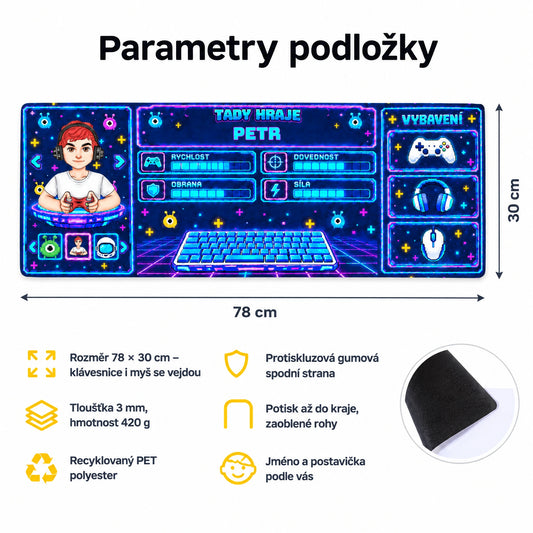 Personalizovaná podložka na stůl Neon XXL se jménem