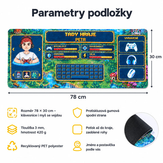 Personalizovaná podložka na stůl Pixel XXL se jménem