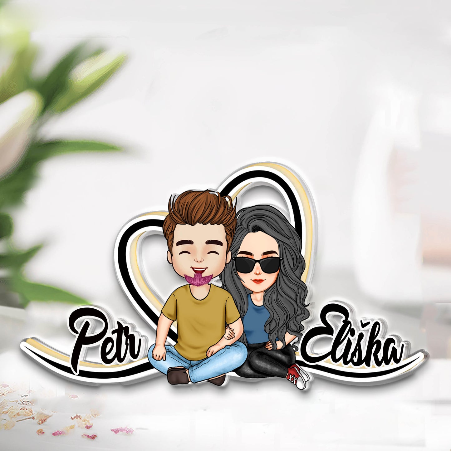 Akrylový plak - Srdce s jmény páru