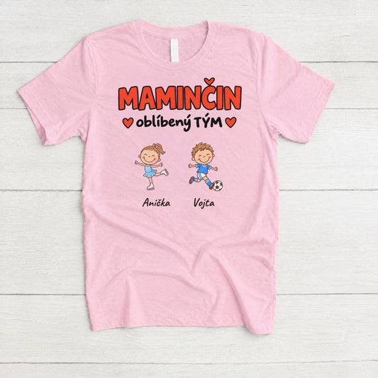 Tričko MAMINČIN oblíbený TÝM se jmény dětí – růžové