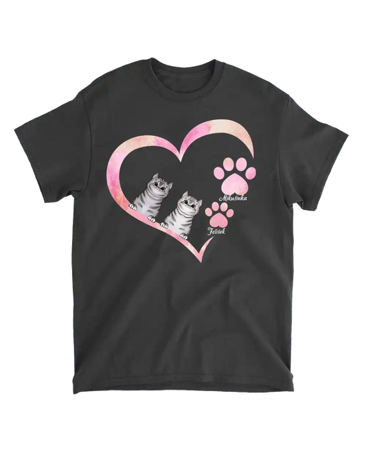 Tričko - Srdce a Kočičí tlapky - Až 4 kočky - Climo.cz