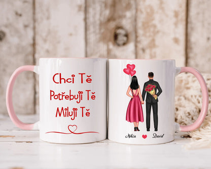 Hrnek - Zamilovaný pár 2. verze - Chci tě. Potřebuji tě. Miluji tě - Climo.cz